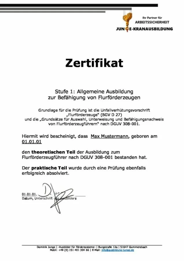 Zertifikat für Theorie